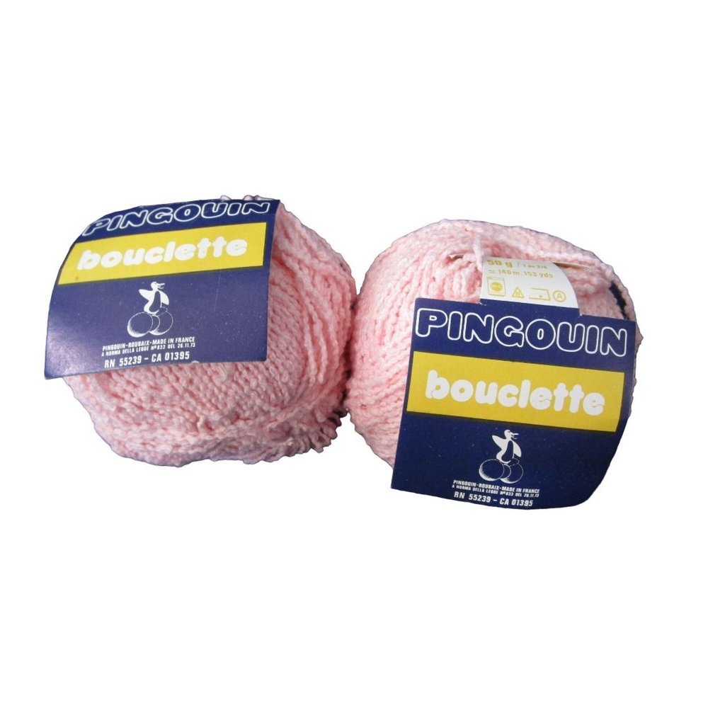 Pingouin Bouclette Cotton Acrylic Yarn Color 03 Pink Made In France Two Skeins